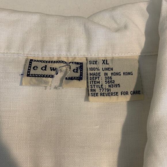 Edward Shirt Womens XL Extra Large White Linen Button Front Short Sleeve Collar - Picture 8 of 10